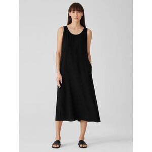 Eileen Fisher Silk Georgette Crepe Scoop Neck Dress Black XL